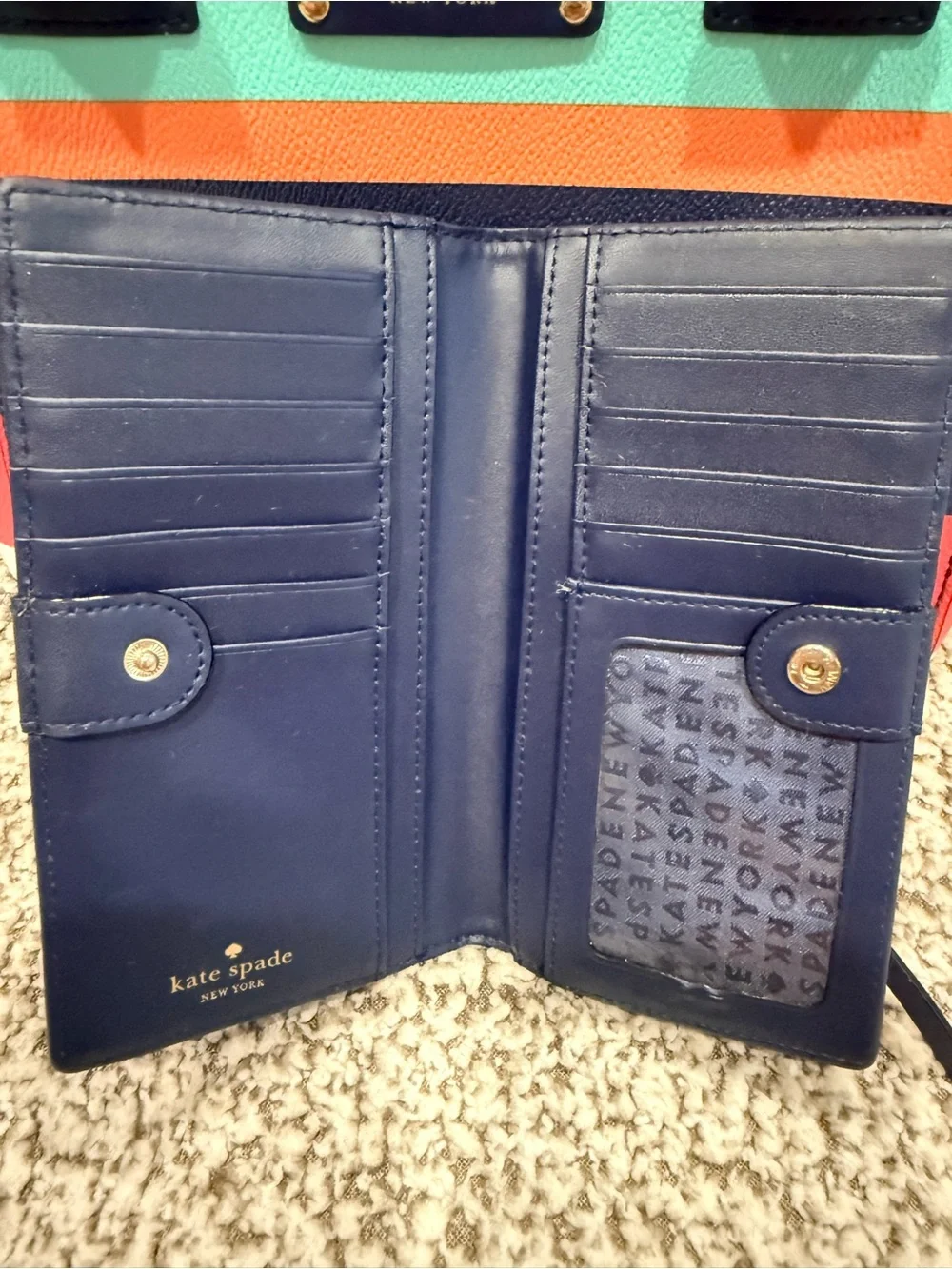 Kate Spade Wellesley Striped Mini Tote + Matching Wallet Set — Navy Multicolor